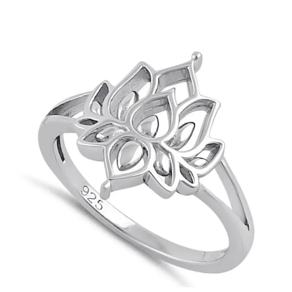 Sterling Silver Lotus Flower Ring New - Picture 1 of 7